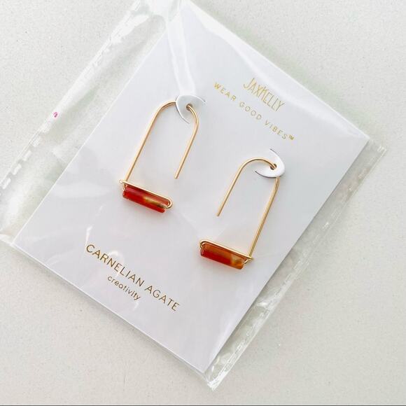 NEW REVOLVE NORDSTROM 18kt Gold Filled Vermeil Orange Red Carnelian Bead Earring - Picture 8 of 8